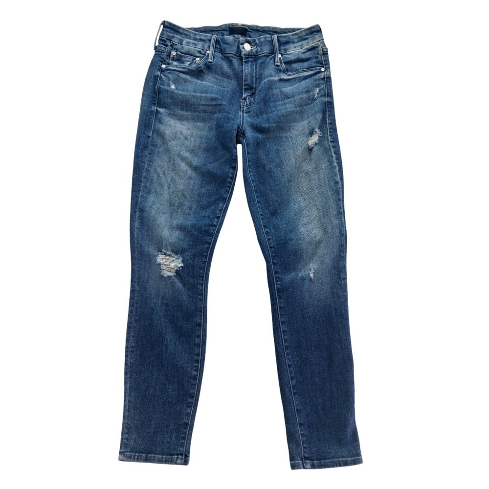 Mother The Looker Crop Skinny Jeans Womens 29 X 26 Blue Mid Rise Distress Denim